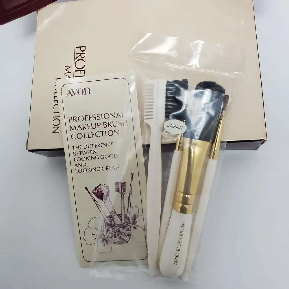 Vintage Avon Professional Travel Makeup Brush Collection 4 Piece Set